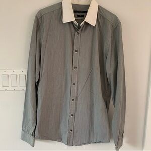 Gucci Black Stripe Button Up Shirt Mens 16 1/2 Slim White Collar